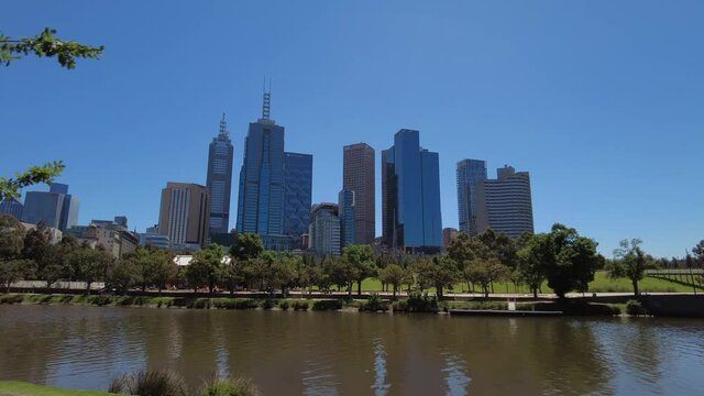 Melbourne CBD with Yarra river in foreground