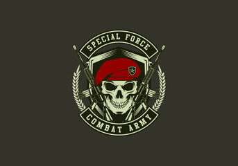 vintage retro badass tactical army special combat force skull badge vector illustration