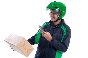 male delivery courier scanning barcode on the package