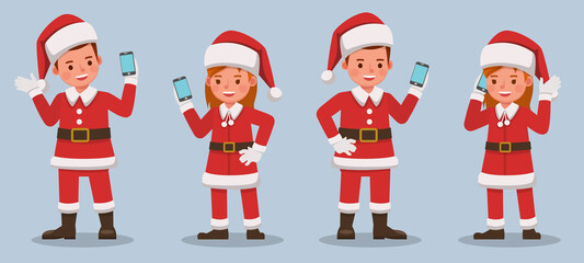 Set of kids wearing Christmas costumes character vector design. Presentation in various action with emotions. no4