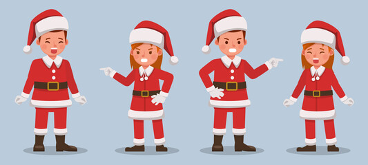 Set of kids wearing Christmas costumes character vector design. Presentation in various action with emotions. no6
