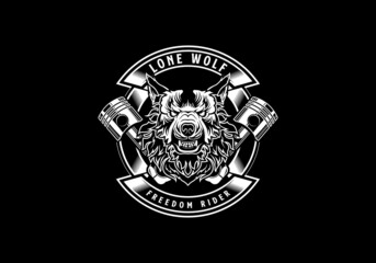 vintage retro badass lone wolf motorcycle club with an aggressive expression vector illustration