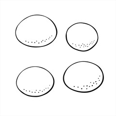 Vector outline buns, scone, crumpet. Hand drawn simple bread icons in doodle style. Black line sketch set for bakery isolated on white background