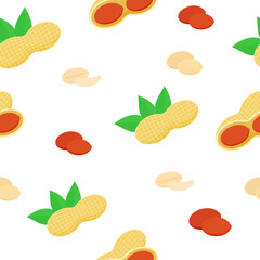 Vector, seamless pattern set of peanut nuts isolated on white background. Various types of peanuts, in shell, chopped and peeled. Design template, for website, social networks, print.