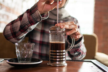 closeup asian female enjoyed coffee at cafe alone