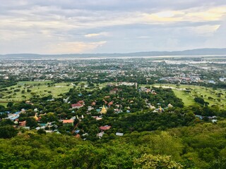Landscape view point of Mandalay Hill, can see many small pagodas in the Mandalay city, Myanmar