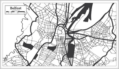 Belfast Great Britain City Map in Black and White Color in Retro Style. Outline Map.