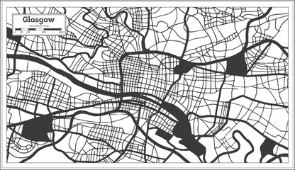 Glasgow Great Britain City Map in Black and White Color in Retro Style. Outline Map.