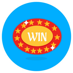 
Win coin icon, flat rounded vector of poker chip 
