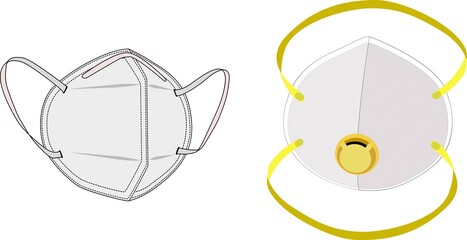 Safety breathing masks. Industrial safety N95 mask, dust protection respirator and breathing medical respiratory mask. Hospital or pollution protect face masking. - vector