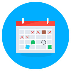 
List of planned or scheduled events, calendar in flat design 
