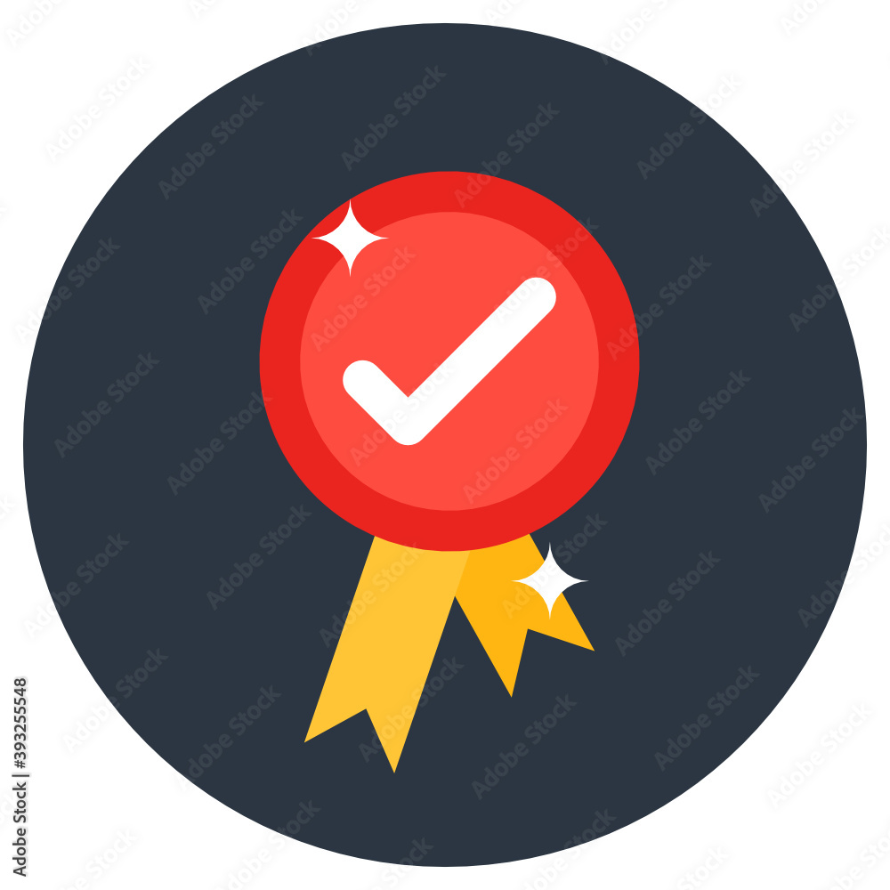 Canvas Prints tick on a badge depicting quality check in flat icon