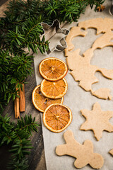 Making gingerbread cookies before Christmas. Christmas traditions. Christmas decorations.