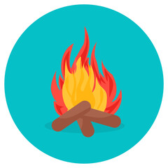 
Icon of bonfire in flat style, camping fire 
