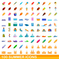 100 summer icons set. Cartoon illustration of 100 summer icons vector set isolated on white background