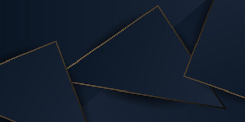 Abstract template dark blue luxury premium background with luxury triangles pattern and gold lighting lines. Suit for business, corporate, institution, party, festive, seminar, and talks