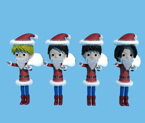 クリスマス・プレゼントの袋を持つサンタクロースと子供たち