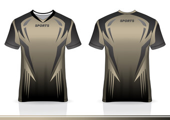 Soccer jersey mockup. t-shirt sport design template, uniform front and back view. black brown color