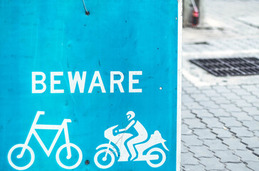 Beware Of Cyclists Road Safety blue Sign