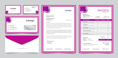Corporate business branding identity, Stationery design, Letterhead, Business card, Invoice, Envelope design