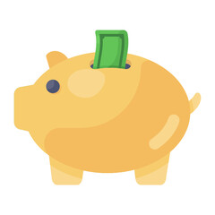 
Piggy bank with banknote, trendy flat icon of money savings 
