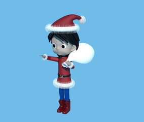 クリスマス・プレゼントの袋を持つサンタクロースの子供