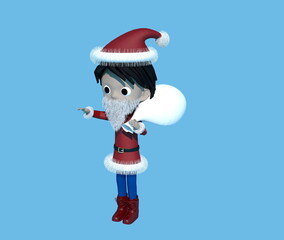 クリスマス・プレゼントの袋を持つサンタクロースの子供