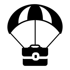 
Business travel icon, portfolio with parachute 

