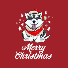 Christmas Vector Dog Husky Illustration