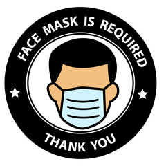 Face mask is Required or No Face Mask No Entry Round Badge Sticker Sign.