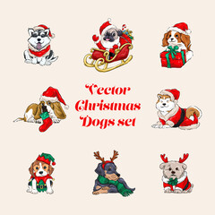 Christmas Vector Dog Illustration Set