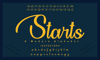 Starts font. Elegant alphabet letters font and number. Lettering Minimal Fashion Designs. Typography fonts regular uppercase and lowercase. vector illustration