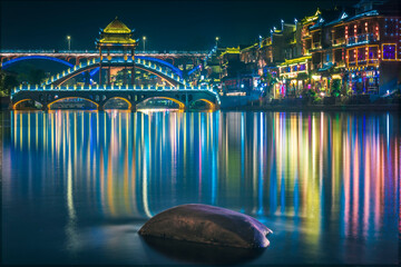 中国湖南湘西凤凰古城夜景