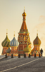Fototapeta na wymiar Moscow, view of Saint Basil's Cathedral at the Red Square during evening sunlight