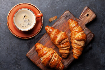 Espresso coffee and croissants for breakfast