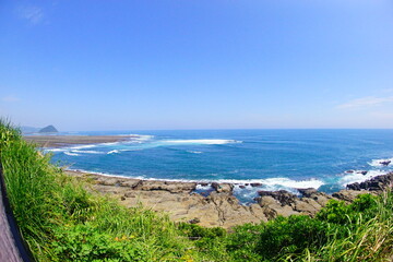 日本の宮崎のビーチの全景