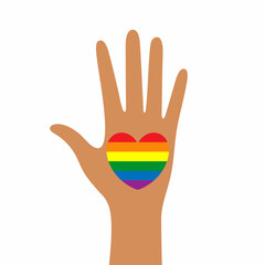 A palm with a heart in the colors of the rainbow is an LGBT symbol.