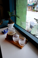 Drip coffee into glass, Colombian coffee
