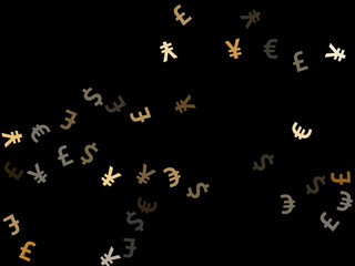 Euro dollar pound yen metallic signs scatter currency vector design. Success concept. Currency 