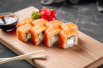 American philadelphia sushi rolls with salmon