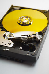 Obraz premium Macro photography: detail inside a hard drive, storage device.