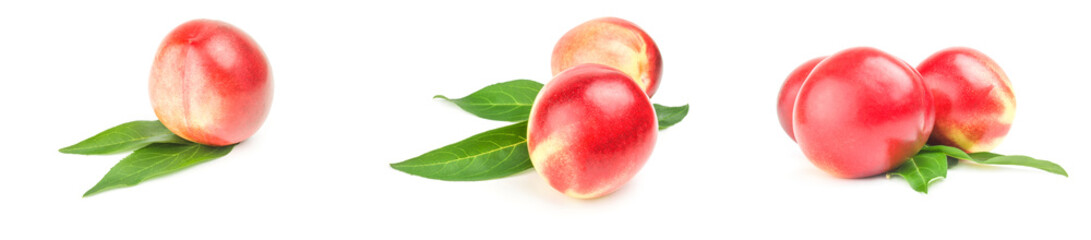 Collection of ripe peaches isolated on a white background