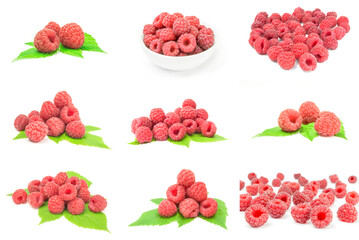 Group of sweet raspberry isolated on a white background cutout