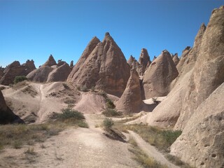 mountain valley with rocks in Cappadocia, Turkey