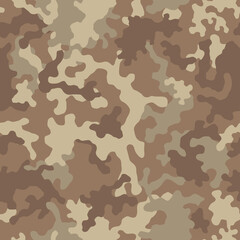 Brown beige camouflage seamless pattern. Modern military camo texture. Desert masking color. Stock vector illustration.