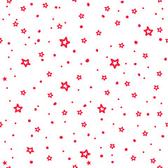 Fototapeta na wymiar Stars and dots pattern seamless drawing, red color