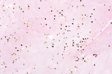 Fototapeta premium Pink fluffy feathers with gold glitter