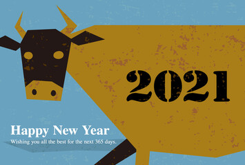 年賀状, 丑年, New years card, cow, 2021