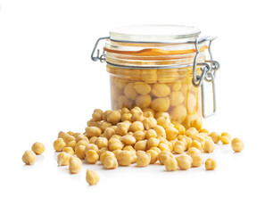 Healthy canned chickpeas in jar