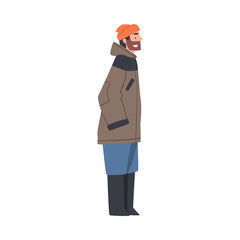 Bearded Man Wearing Winter Clothes Cartoon Style Vector Illustration